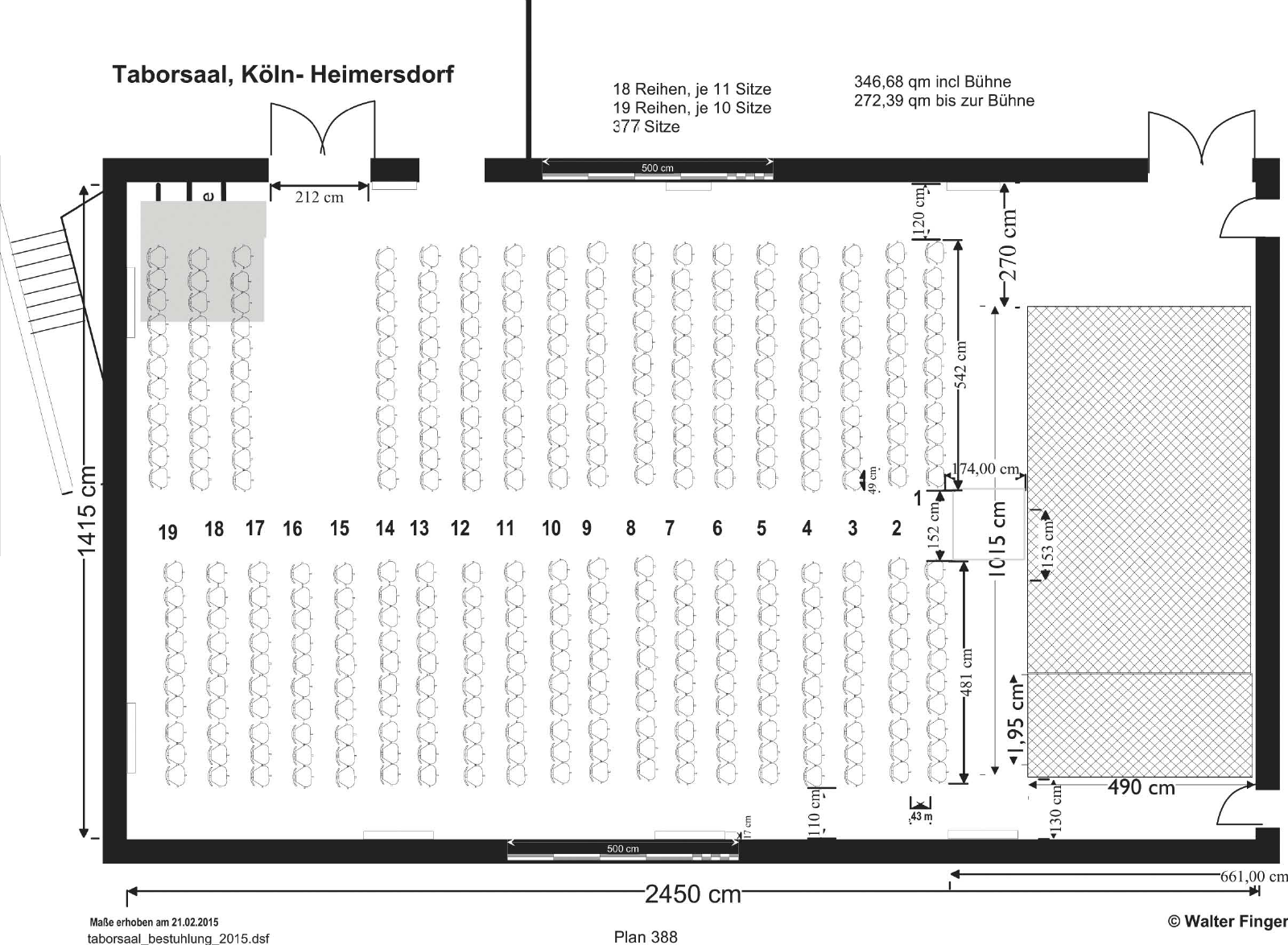 Saalplan mit Reihenbestuhlung